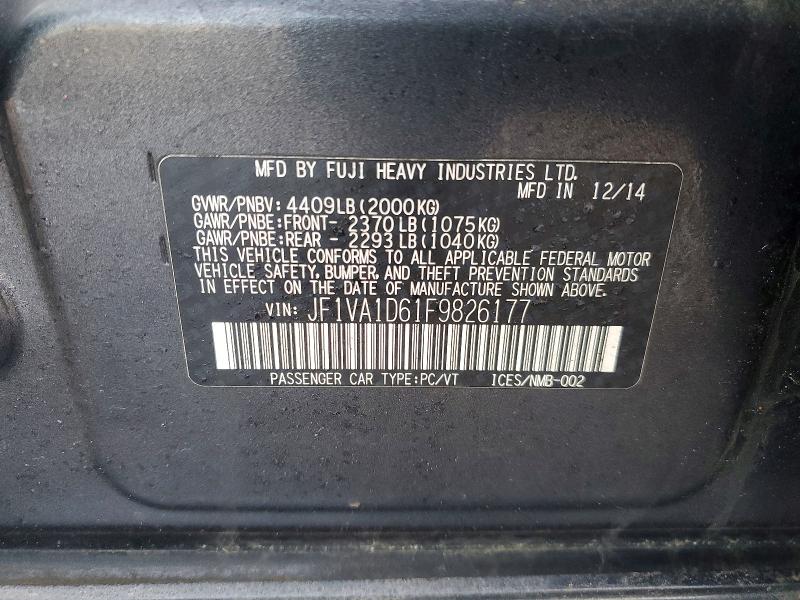 Aukcja sprzedaży 2015 Subaru Wrx, vin: JF1VA1D61F9826177, numer aukcji: 45482996