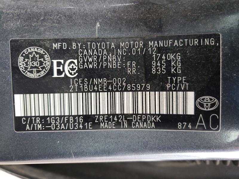 Продажа на аукционе авто 2012 Toyota Corolla, vin: 2T1BU4EE4CC785979, номер лота: 79561135