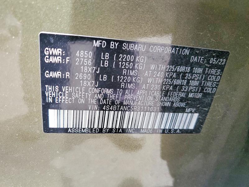 47654286 :رقم المزاد ، 4S4BTANC5R3111031 vin ، 2024 Subaru Outback مزاد بيع