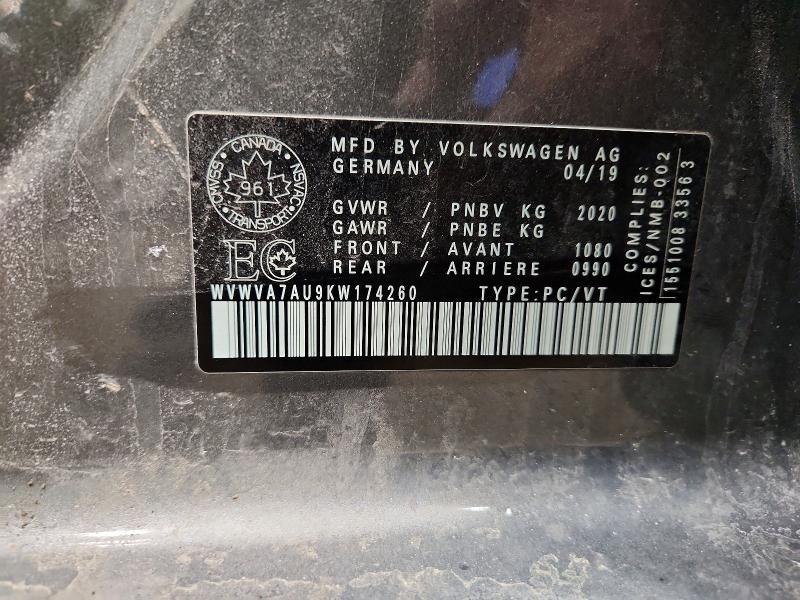 Продажа на аукционе авто 2019 Volkswagen Golf R, vin: WVWVA7AU9KW174260, номер лота: 46442856
