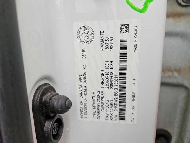 77905555 :رقم المزاد ، 2HKRW2H86KH135811 vin ، 2019 Honda Cr-v مزاد بيع