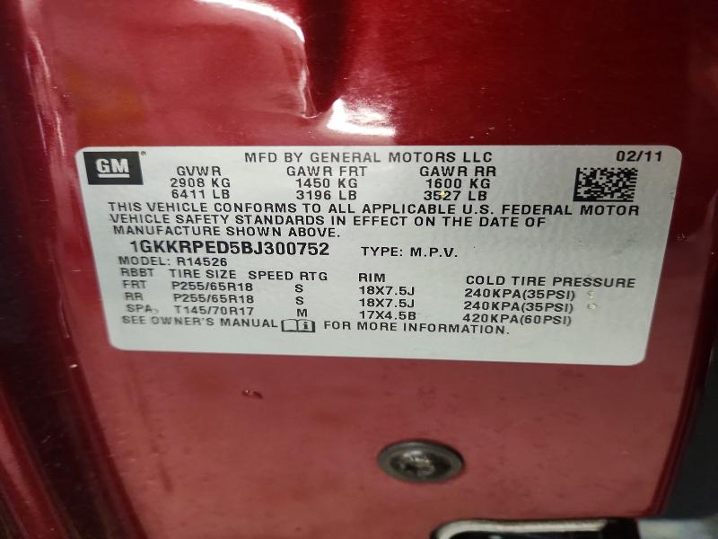 2011 Gmc Acadia მანქანა იყიდება აუქციონზე, vin: 1GKKRPED5BJ300752, აუქციონის ნომერი: 79958645