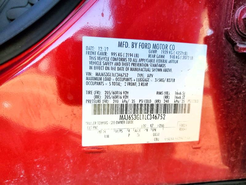 45456806 :رقم المزاد ، MAJ6S3GL1LC346752 vin ، 2020 Ford Ecosport مزاد بيع
