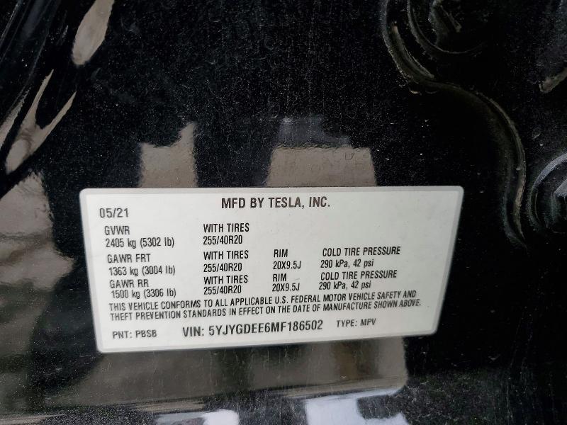 Продажа на аукционе авто 2021 Tesla Model Y, vin: 5YJYGDEE6MF186502, номер лота: 41958066