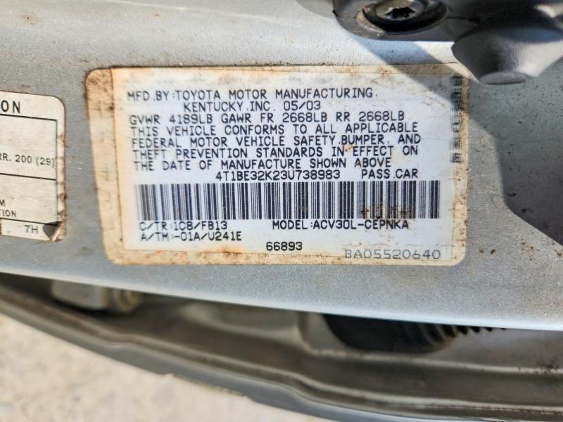 Aukcja sprzedaży 2003 Toyota Camry, vin: 4T1BE32K23U738983, numer aukcji: 47380886