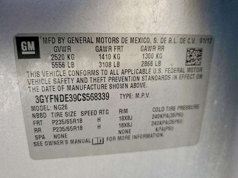 Aukcja sprzedaży 2012 Cadillac Srx, vin: 3GYFNDE39CS568339, numer aukcji: 46879166