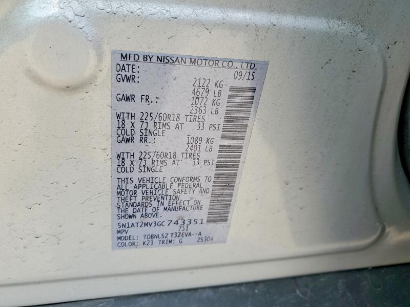 Продаж на аукціоні авто 2016 Nissan Rogue, vin: 5N1AT2MV3GC743351, номер лоту: 47602766