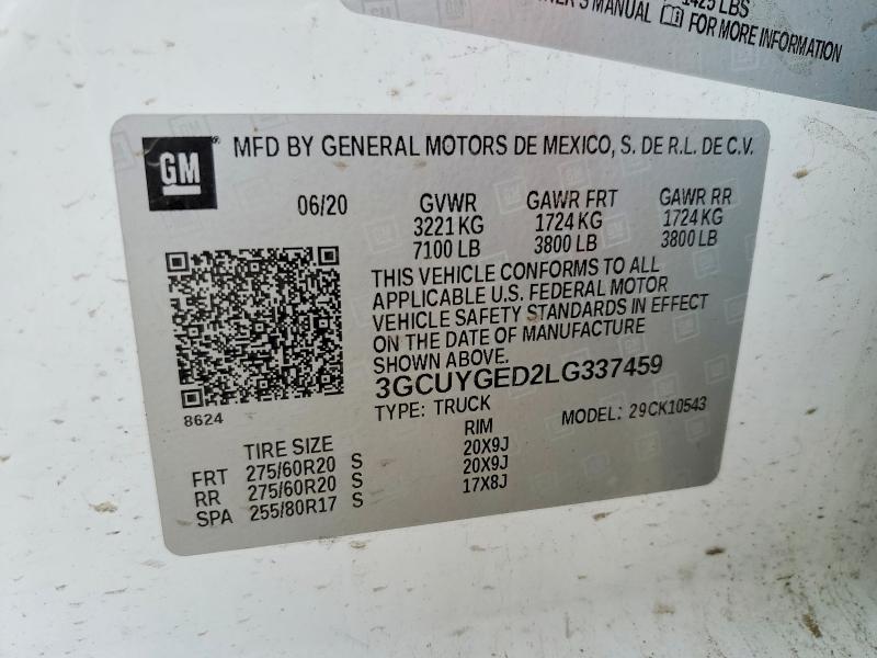 Продаж на аукціоні авто 2020 Chevrolet Silverado, vin: 3GCUYGED2LG337459, номер лоту: 46367086