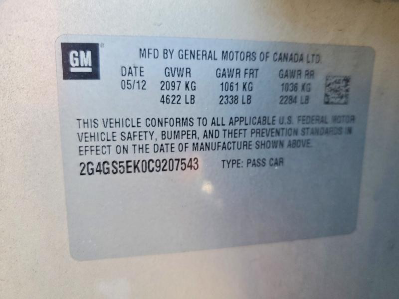 Продаж на аукціоні авто 2012 Buick Regal, vin: 2G4GS5EK0C9207543, номер лоту: 46834826