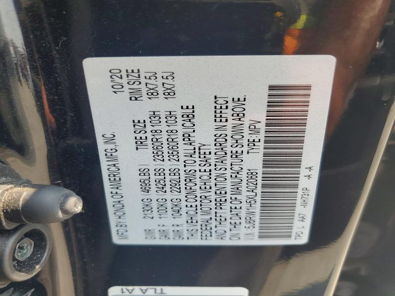 Aukcja sprzedaży 2020 Honda Cr-v, vin: 5J6RW1H5XLA020681, numer aukcji: 47168306