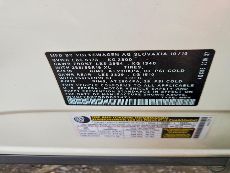 46569186 :رقم المزاد ، WVGFF9BP5BD002471 vin ، 2011 Volkswagen Touareg مزاد بيع