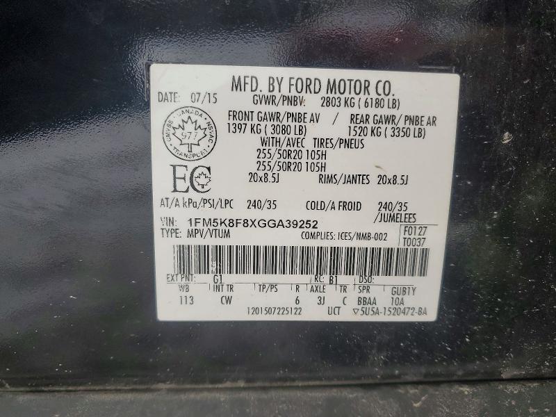Aukcja sprzedaży 2016 Ford Explorer, vin: 1FM5K8F8XGGA39252, numer aukcji: 46522216