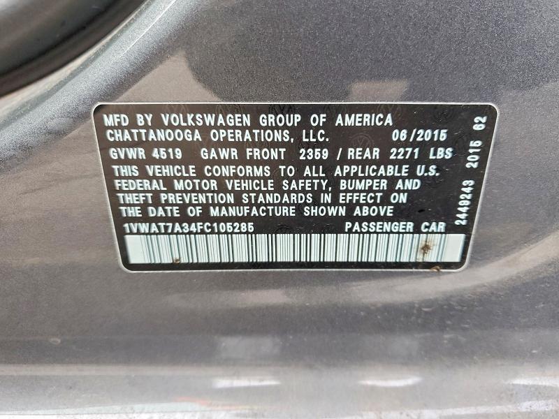 Продаж на аукціоні авто 2015 Volkswagen Passat, vin: 1VWAT7A34FC105285, номер лоту: 47895616