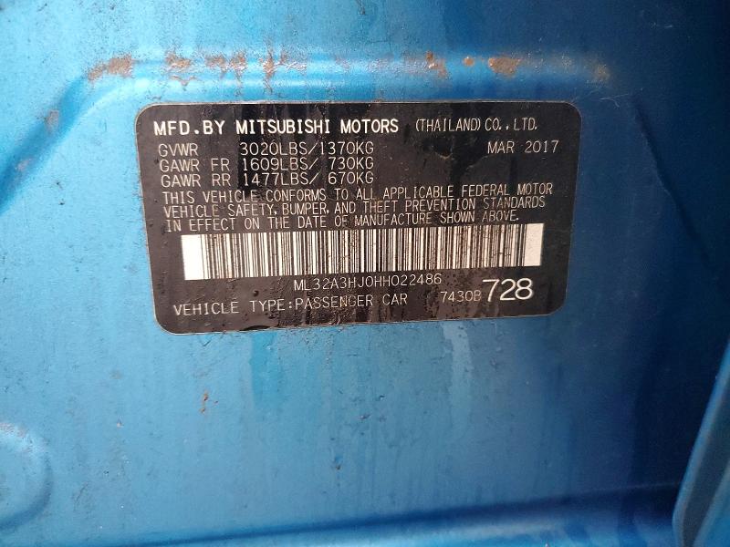 Aukcja sprzedaży 2017 Mitsubishi Mirage, vin: ML32A3HJ0HH022486, numer aukcji: 79981975