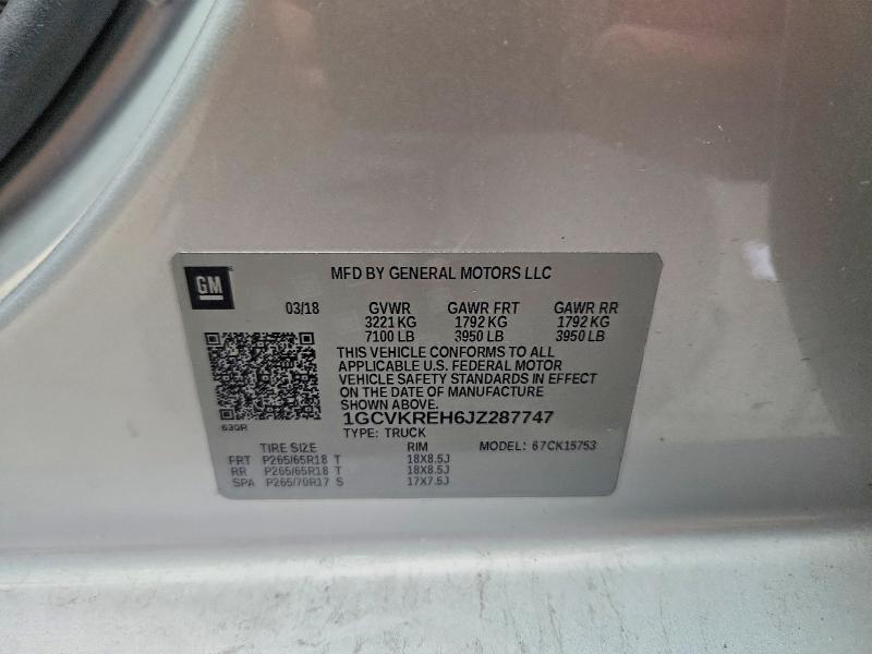 Продаж на аукціоні авто 2018 Chevrolet Silverado, vin: 1GCVKREH6JZ287747, номер лоту: 47843546