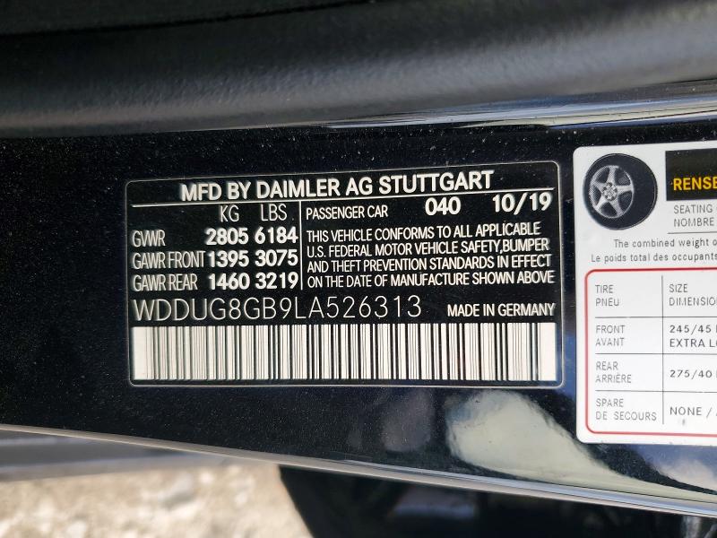 41763736 :رقم المزاد ، WDDUG8GB9LA526313 vin ، 2020 Mercedes-benz S مزاد بيع