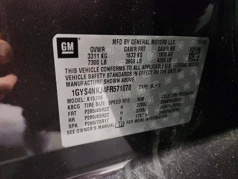 2015 Cadillac Escalade მანქანა იყიდება აუქციონზე, vin: 1GYS4NKJ4FR571070, აუქციონის ნომერი: 48135626