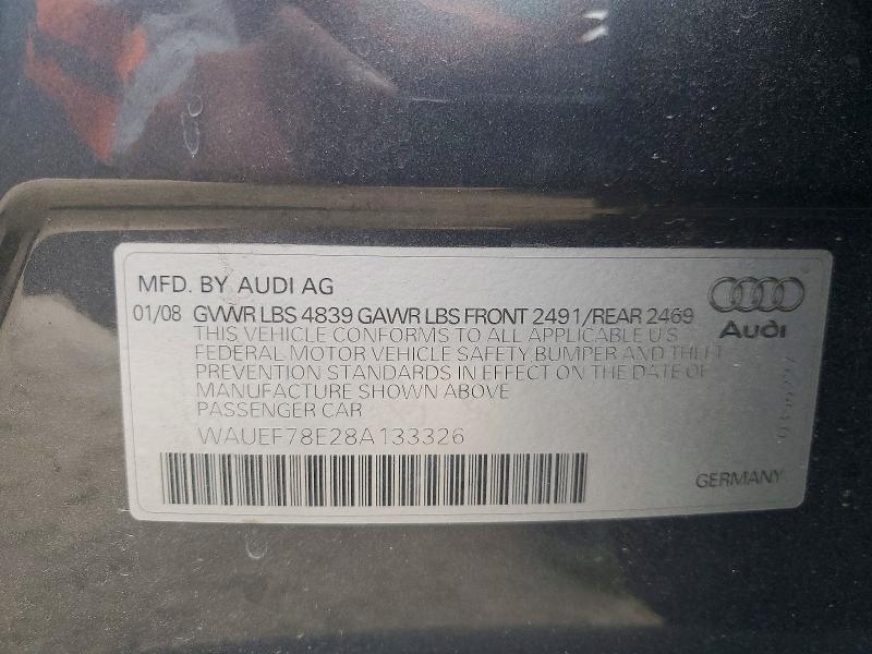 47507306 :رقم المزاد ، WAUEF78E28A133326 vin ، 2008 Audi A4 مزاد بيع
