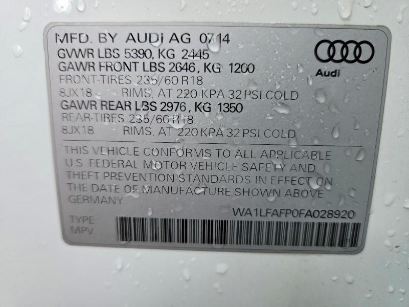2015 Audi Q5 მანქანა იყიდება აუქციონზე, vin: WA1LFAFP0FA028920, აუქციონის ნომერი: 79811555