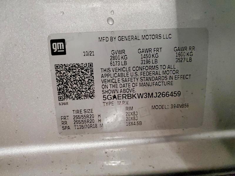 45910276 :رقم المزاد ، 5GAERBKW3MJ266459 vin ، 2021 Buick Enclave مزاد بيع