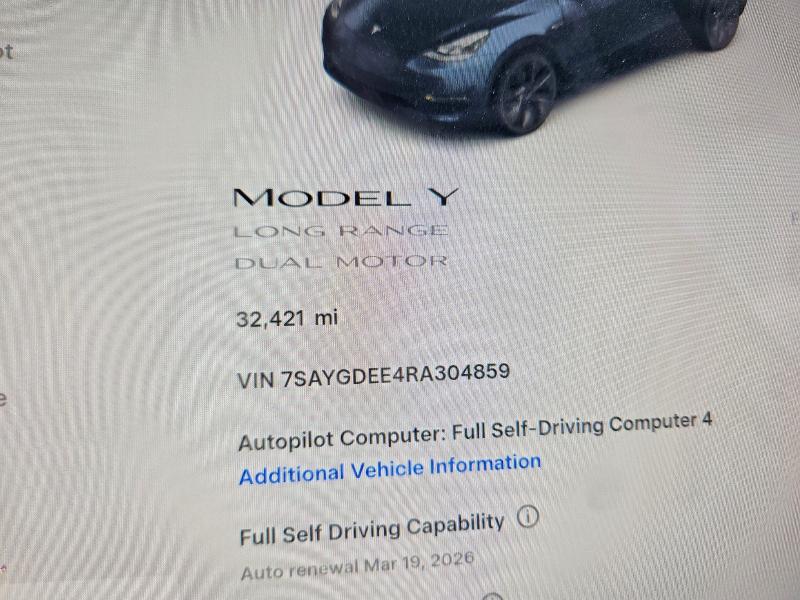 Продажа на аукционе авто 2024 Tesla Model Y, vin: 7SAYGDEE4RA304859, номер лота: 78784065