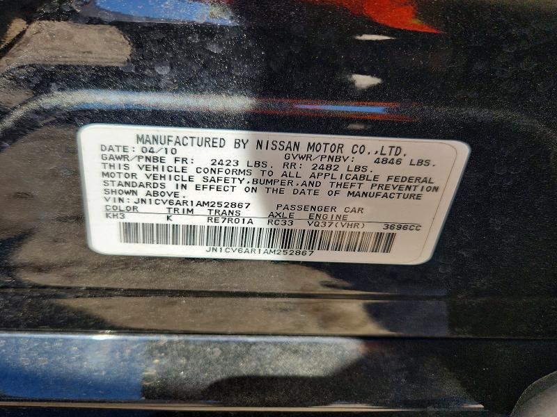 47261616 :رقم المزاد ، JN1CV6AR1AM252867 vin ، 2010 Infiniti G37 Sedan مزاد بيع