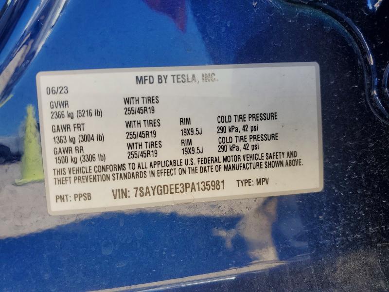 Продажа на аукционе авто 2023 Tesla Model Y, vin: 7SAYGDEE3PA135981, номер лота: 46007126