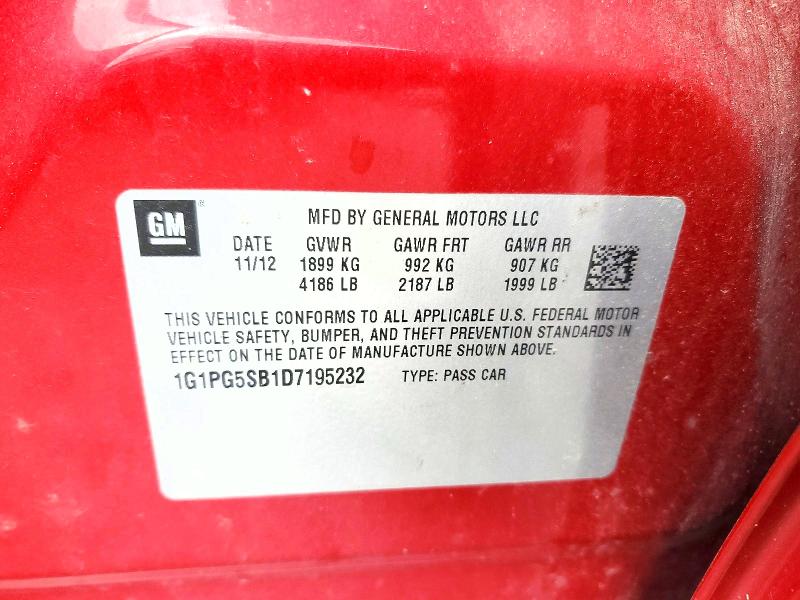 Aukcja sprzedaży 2013 Chevrolet Cruze, vin: 1G1PG5SB1D7195232, numer aukcji: 47910856