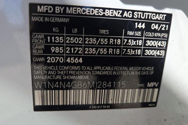 Aukcja sprzedaży 2021 Mercedes-benz Gla, vin: W1N4N4GB6MJ284115, numer aukcji: 48455496