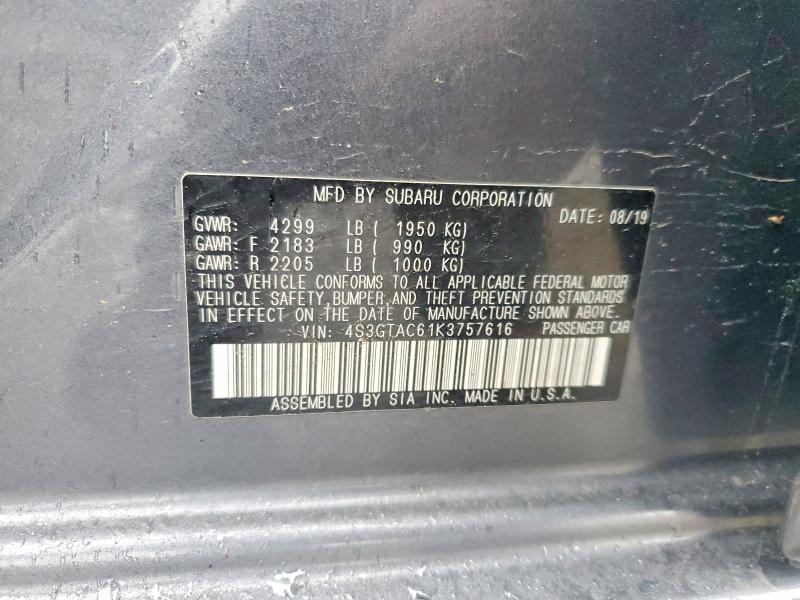 79451475 :رقم المزاد ، 4S3GTAC61K3757616 vin ، 2019 Suba Impreza مزاد بيع