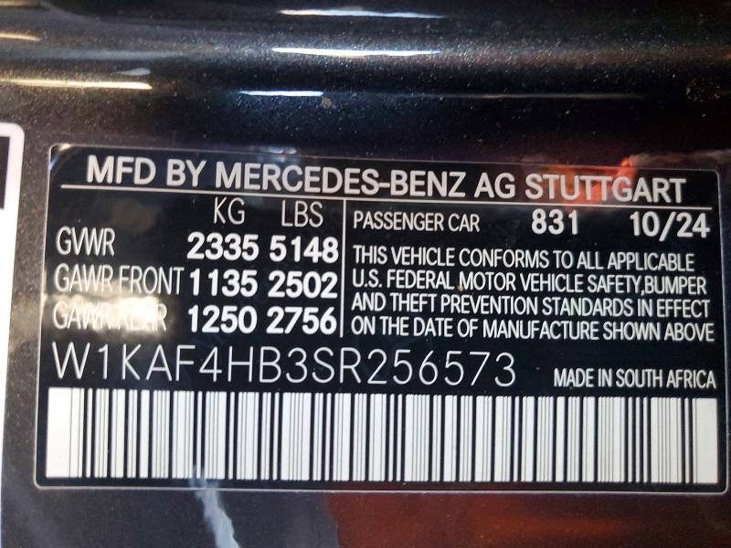 Aukcja sprzedaży 2025 Mercedes-benz C, vin: W1KAF4HB3SR256573, numer aukcji: 48053026
