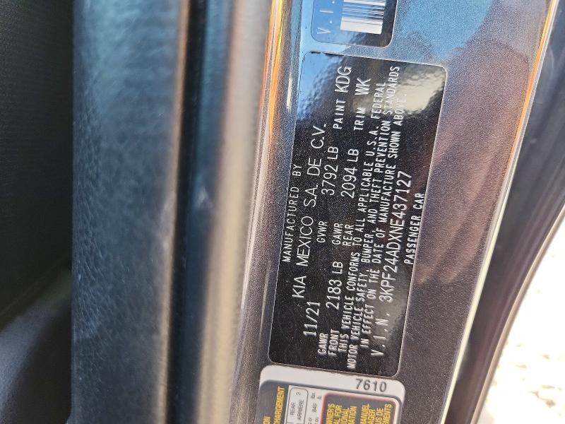 46384846 :رقم المزاد ، 3KPF24ADXNE437127 vin ، 2022 Kia Forte مزاد بيع