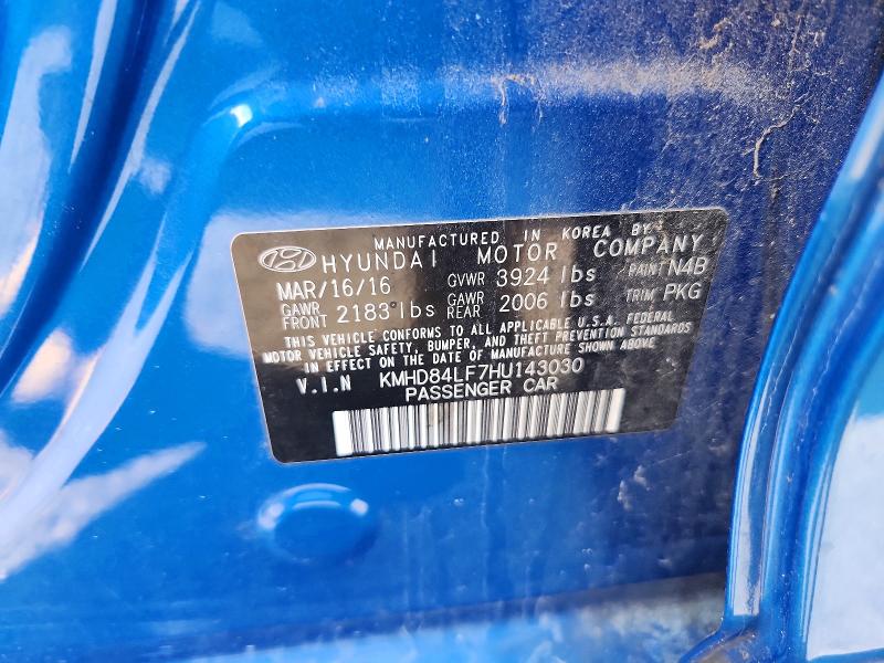 2017 Hyundai Elantra მანქანა იყიდება აუქციონზე, vin: KMHD84LF7HU143030, აუქციონის ნომერი: 79462255