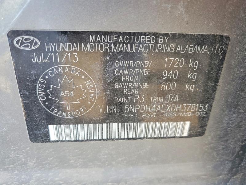 Продаж на аукціоні авто 2013 Hyundai Elantra, vin: 5NPDH4AEXDH378153, номер лоту: 78314845