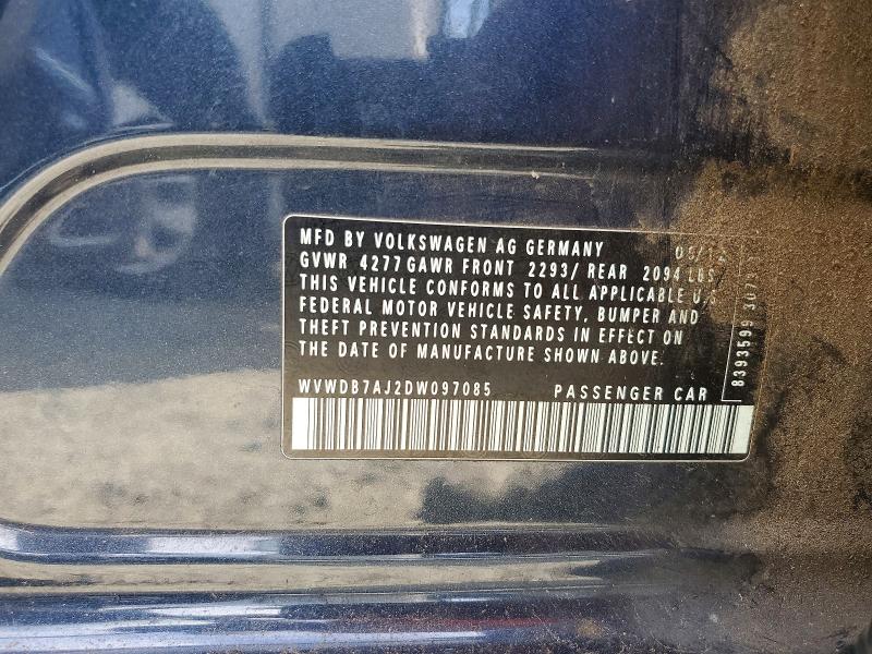 2013 Volkswagen Golf მანქანა იყიდება აუქციონზე, vin: WVWDB7AJ2DW097085, აუქციონის ნომერი: 46286216