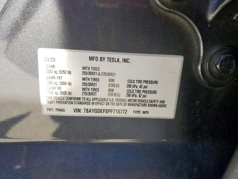 2023 Tesla Model Y მანქანა იყიდება აუქციონზე, vin: 7SAYGDEF8PF715772, აუქციონის ნომერი: 46729046