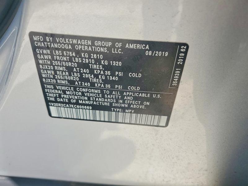 Aukcja sprzedaży 2019 Volkswagen Atlas, vin: 1V2ER2CA7KC600669, numer aukcji: 47900056
