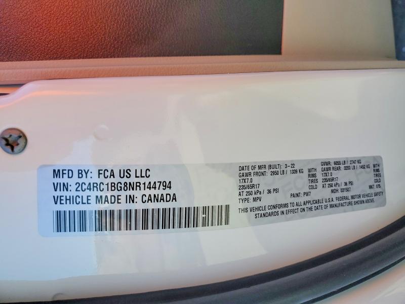 Продаж на аукціоні авто 2022 Chrysler Pacifica, vin: 2C4RC1BG8NR144794, номер лоту: 45997746