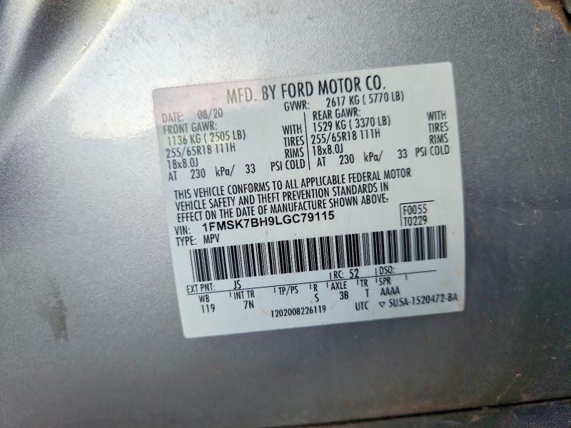 2020 Ford Explorer მანქანა იყიდება აუქციონზე, vin: 1FMSK7BH9LGC79115, აუქციონის ნომერი: 46096446