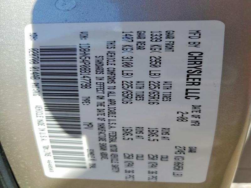 45680756 :رقم المزاد ، 1D8HN54P08B147798 vin ، 2008 Dodge Grand Caravan مزاد بيع