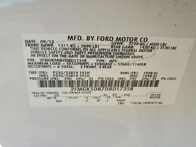 46649976 :رقم المزاد ، 2FMGK5D87DBD17358 vin ، 2013 Ford Flex مزاد بيع