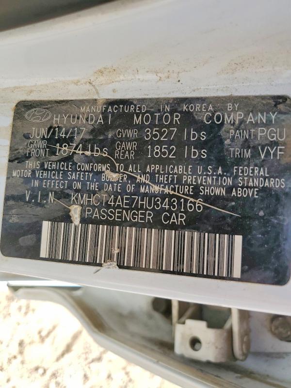 2017 Hyundai Accent მანქანა იყიდება აუქციონზე, vin: KMHCT4AE7HU343166, აუქციონის ნომერი: 47130306