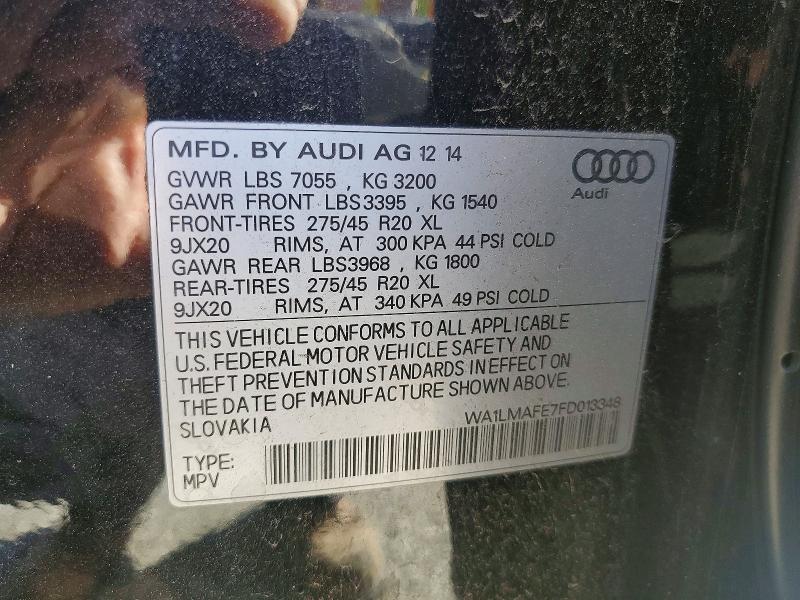 2015 Audi Q7 მანქანა იყიდება აუქციონზე, vin: WA1LMAFE7FD013348, აუქციონის ნომერი: 46399916