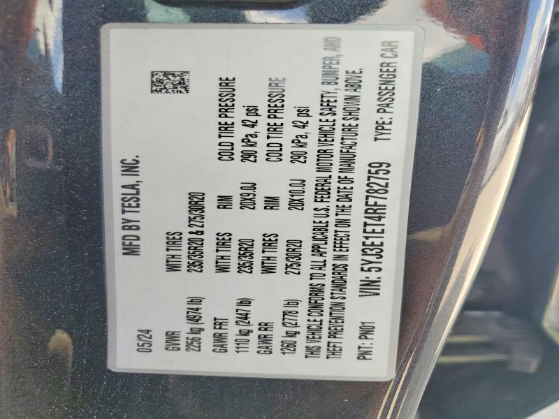 Продаж на аукціоні авто 2024 Tesla Model 3, vin: 5YJ3E1ET4RF782759, номер лоту: 47131776