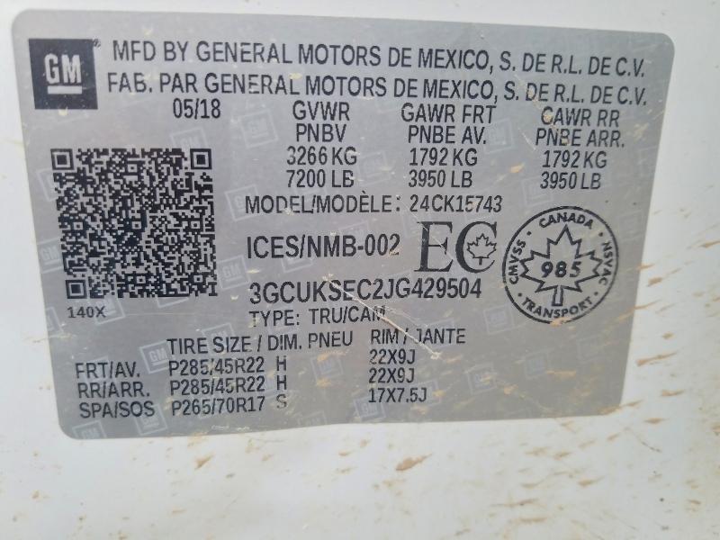 Aukcja sprzedaży 2018 Chevrolet Silverado, vin: 3GCUKSEC2JG429504, numer aukcji: 47710436
