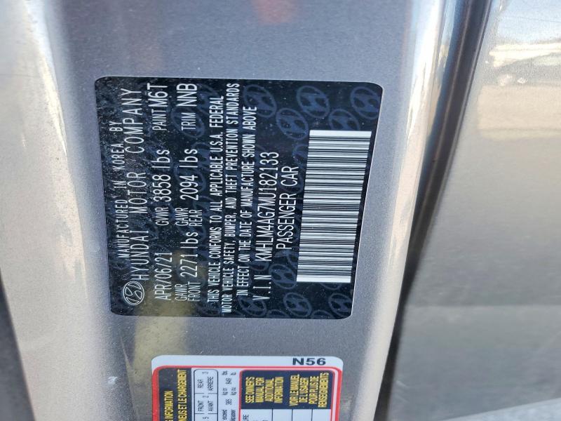 79971775 :رقم المزاد ، KMHLM4AG7MU182133 vin ، 2021 Hyundai Elantra مزاد بيع