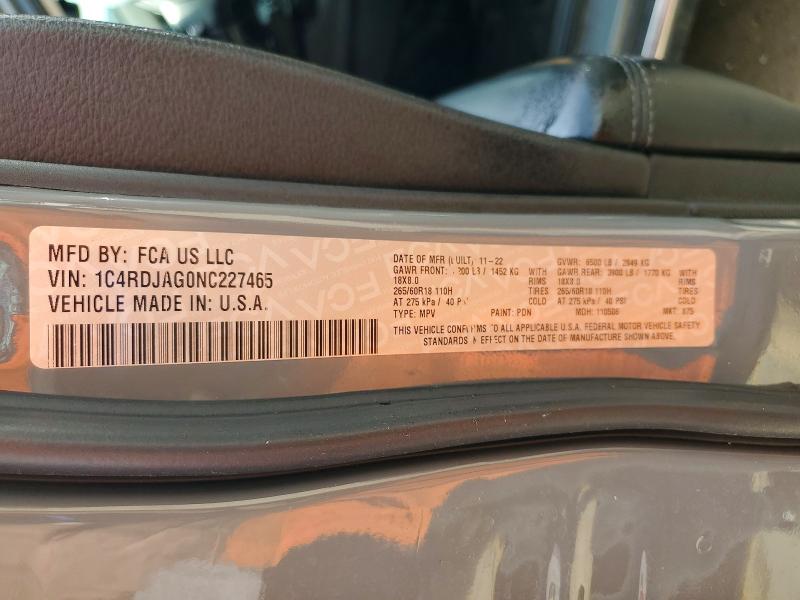 46938896 :رقم المزاد ، 1C4RDJAG0NC227465 vin ، 2022 Dodge Durango مزاد بيع