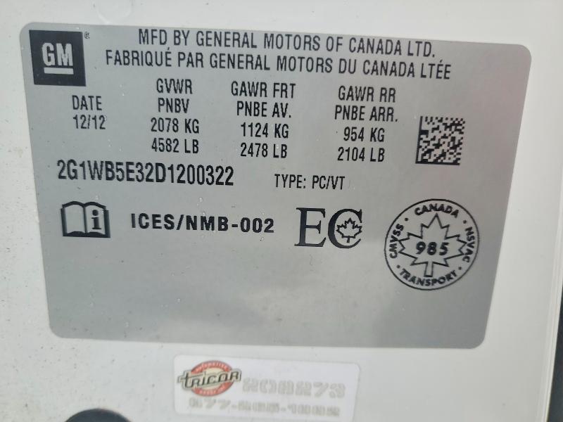 46758646 :رقم المزاد ، 2G1WB5E32D1200322 vin ، 2013 Chevrolet Impala مزاد بيع