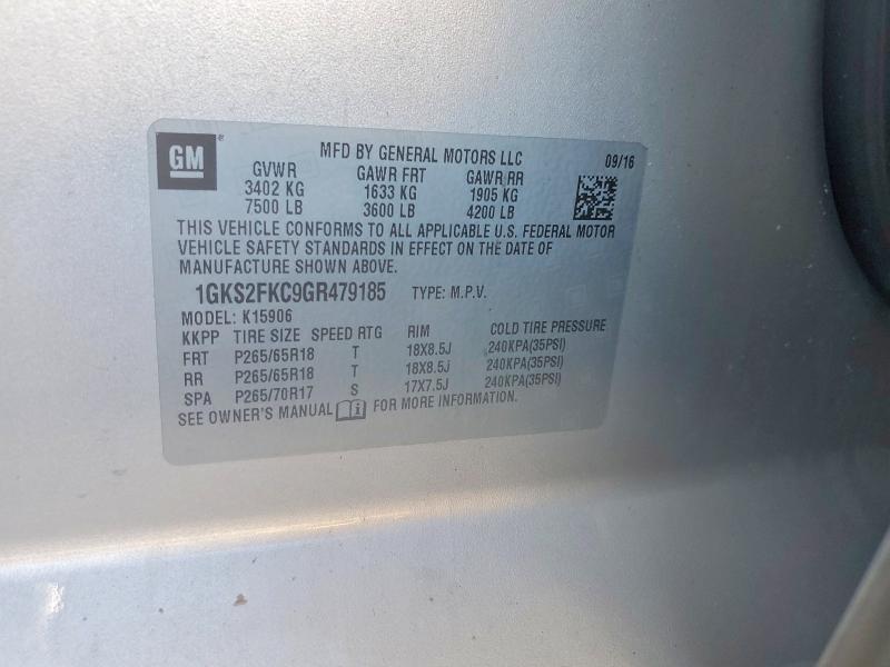 46402536 :رقم المزاد ، 1GKS2FKC9GR479185 vin ، 2016 Gmc Yukon Xl مزاد بيع