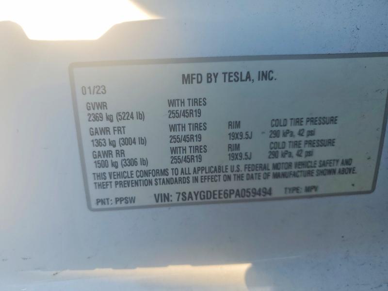 46737436 :رقم المزاد ، 7SAYGDEE6PA059494 vin ، 2023 Tesla Model Y مزاد بيع